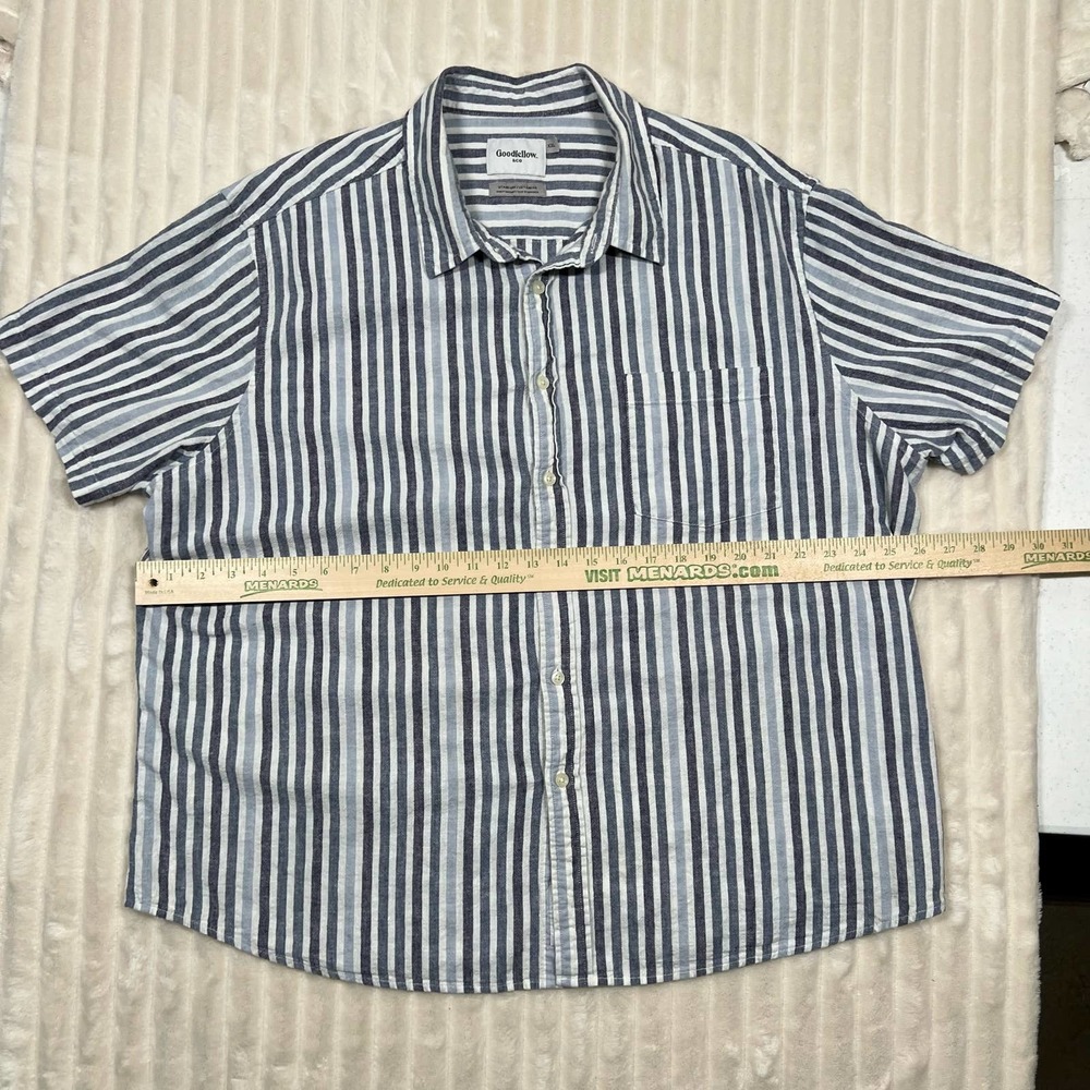 Goodfellow  XXL Striped Linen Button Up Beach Shirt Blue and White - Picture 2 of 7